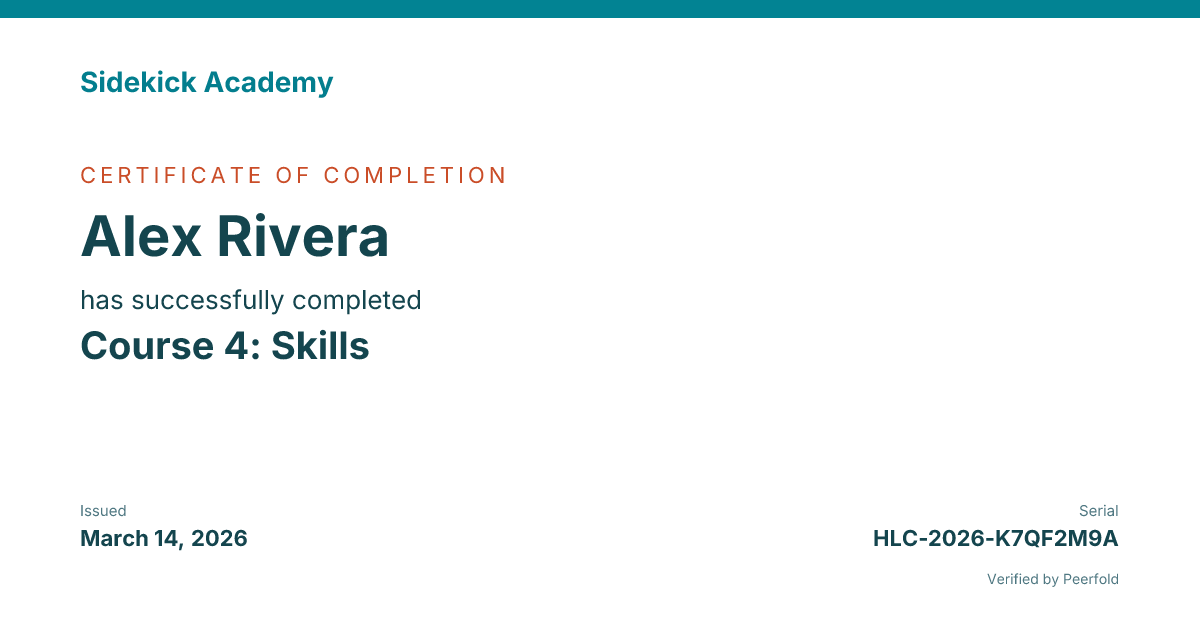 An example of the certificate you receive