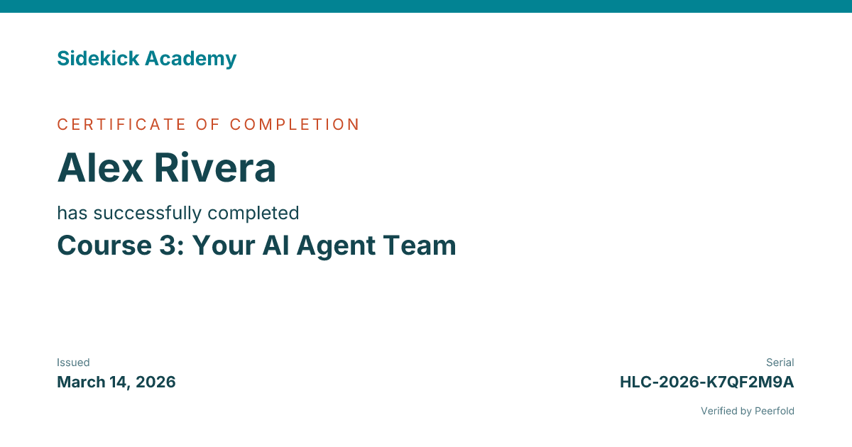 An example of the certificate you receive