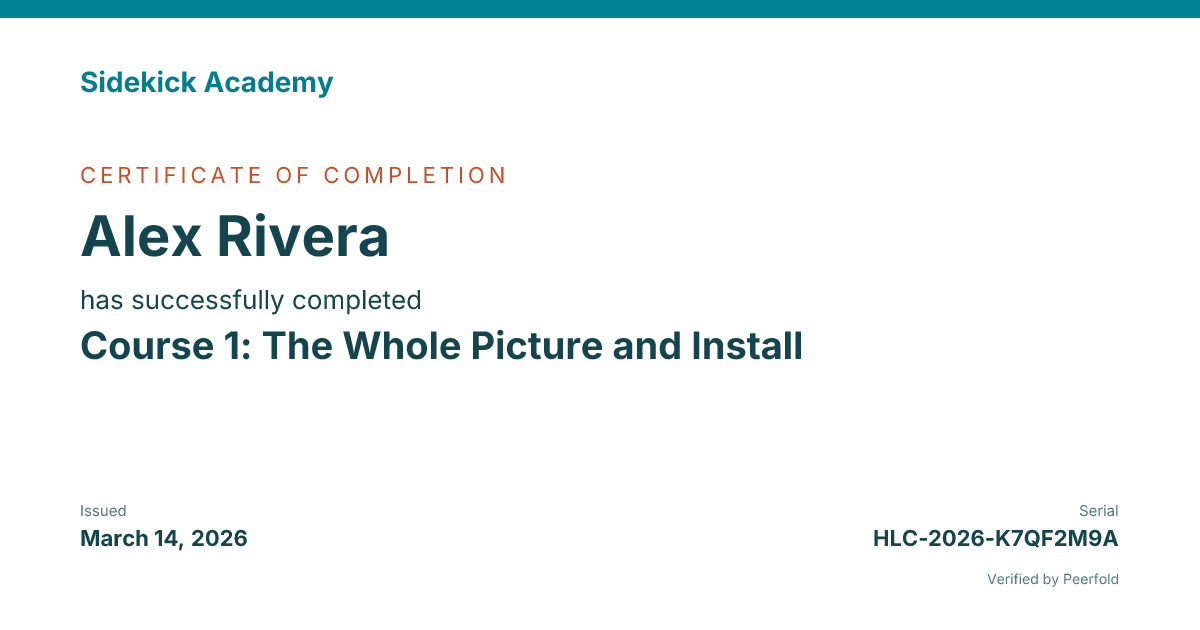 An example of the certificate you receive